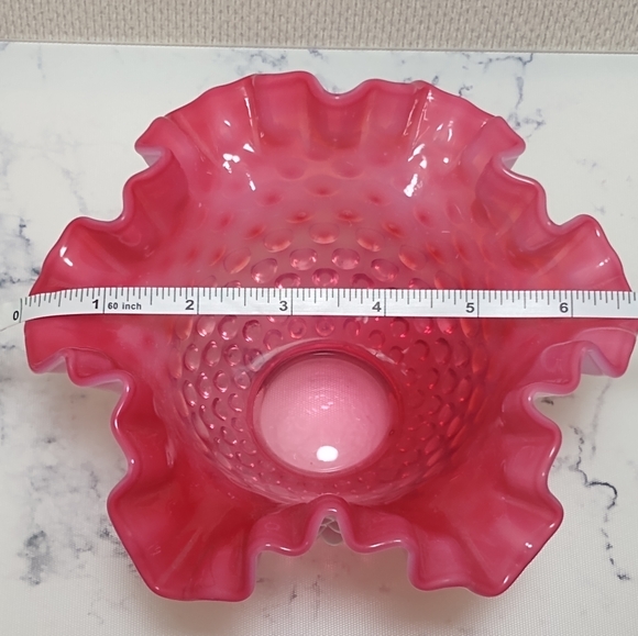 Antique Cranberry Opalescent Hobnail Ruffle Vase - Picture 5 of 6